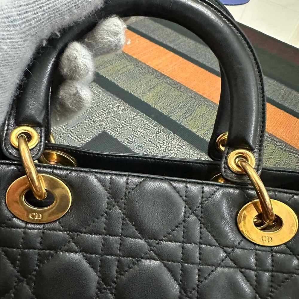 Dior Black Quilted Leather Satchel with Gold Hardware - Picture 10 of 15